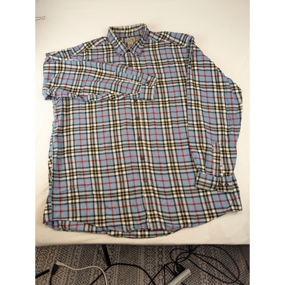 LL Bean Mens XXL Tall Flannel Shirt Blue Red Plaid Cotton Button Down 0BHG6 - Picture 2 of 14